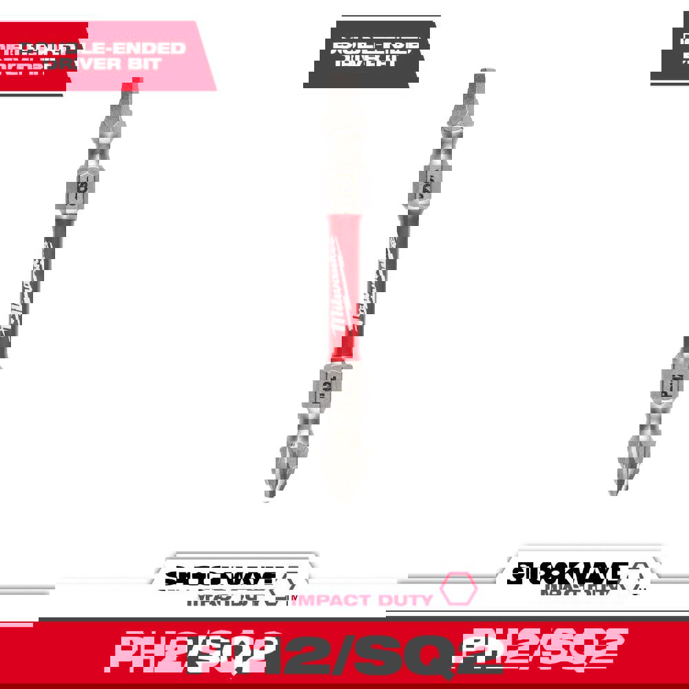 Specialty Screwdriver Bits; Style: Impact Power Bit ; End Type: Double End ; Drive Size: 1/4 (Inch); Point Size: PH2/SQ2 ; Overall Length (Decimal Inch): 2.0000 ; Material: Alloy Steel